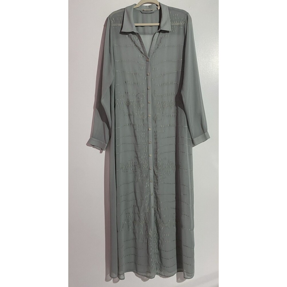 Soft Surroundings Dress‎ LT Gray Maxi Ibiza Embroidered Georgette Boho Sheer